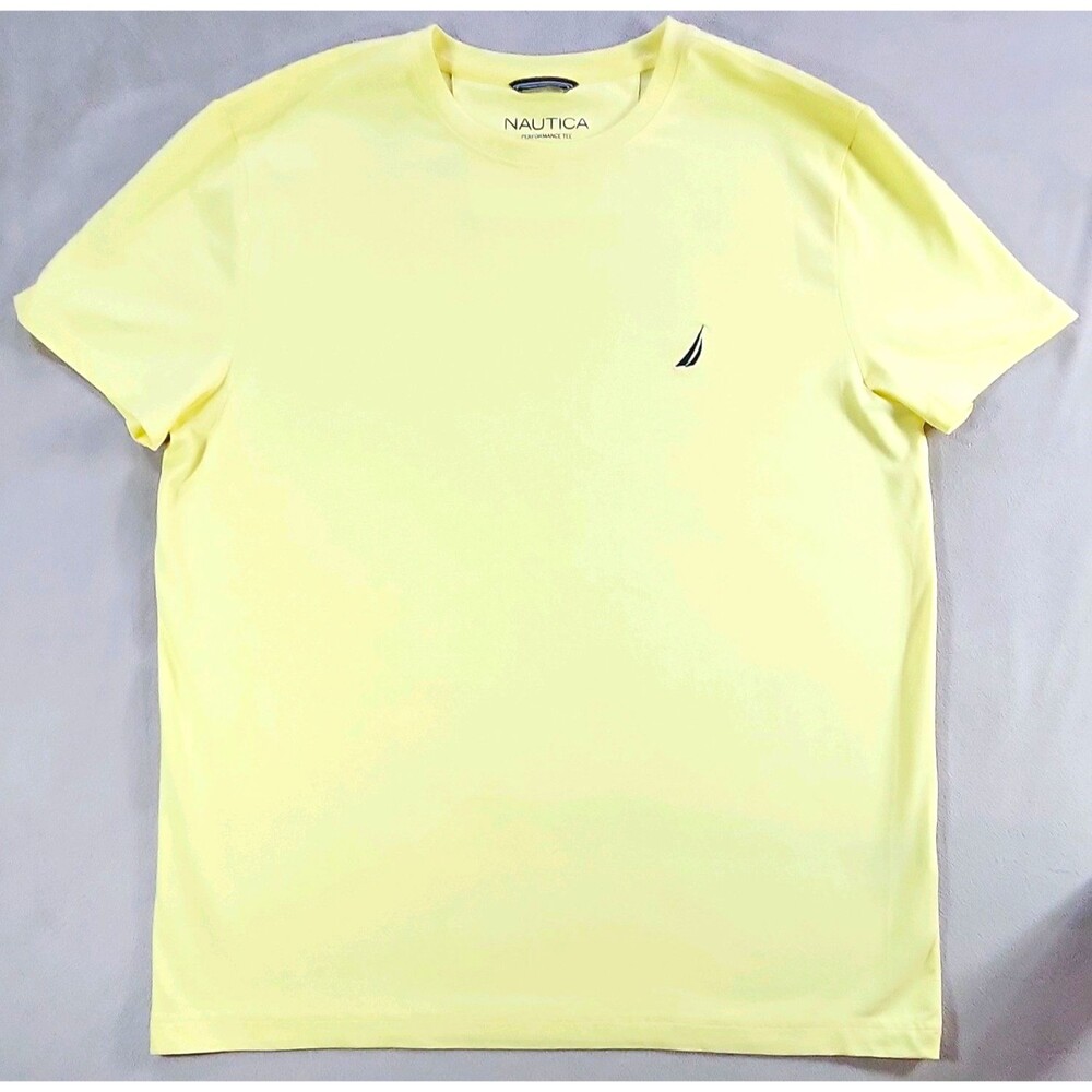 Nautica Performance Tee Men's Yellow Logo Crew Neck Short Sleeve T-Shirt L